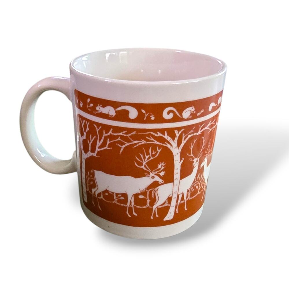Vintage Taylor NG San Francisco Deer Squirrels Orange Coffee Mug Retro 1978